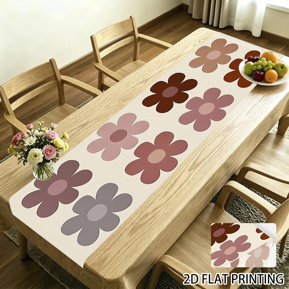 1pc Boho Floral Table Runner 2D Flat Printed Modern Neutral Tone Flower Table Decor for Dining Room Kitchen