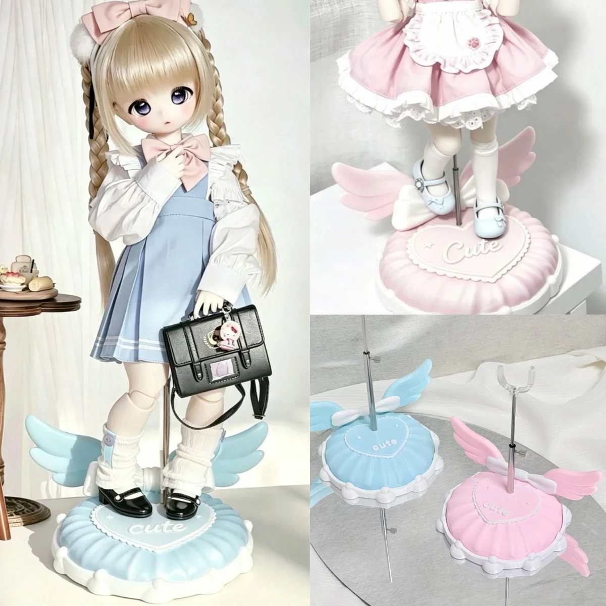 1/6 1/8 1/12 BJD Doll Display Stand Cute Angel Wings 3D Printed Base Doll Support Stand Auxiliary Standing Holder For BJD Doll