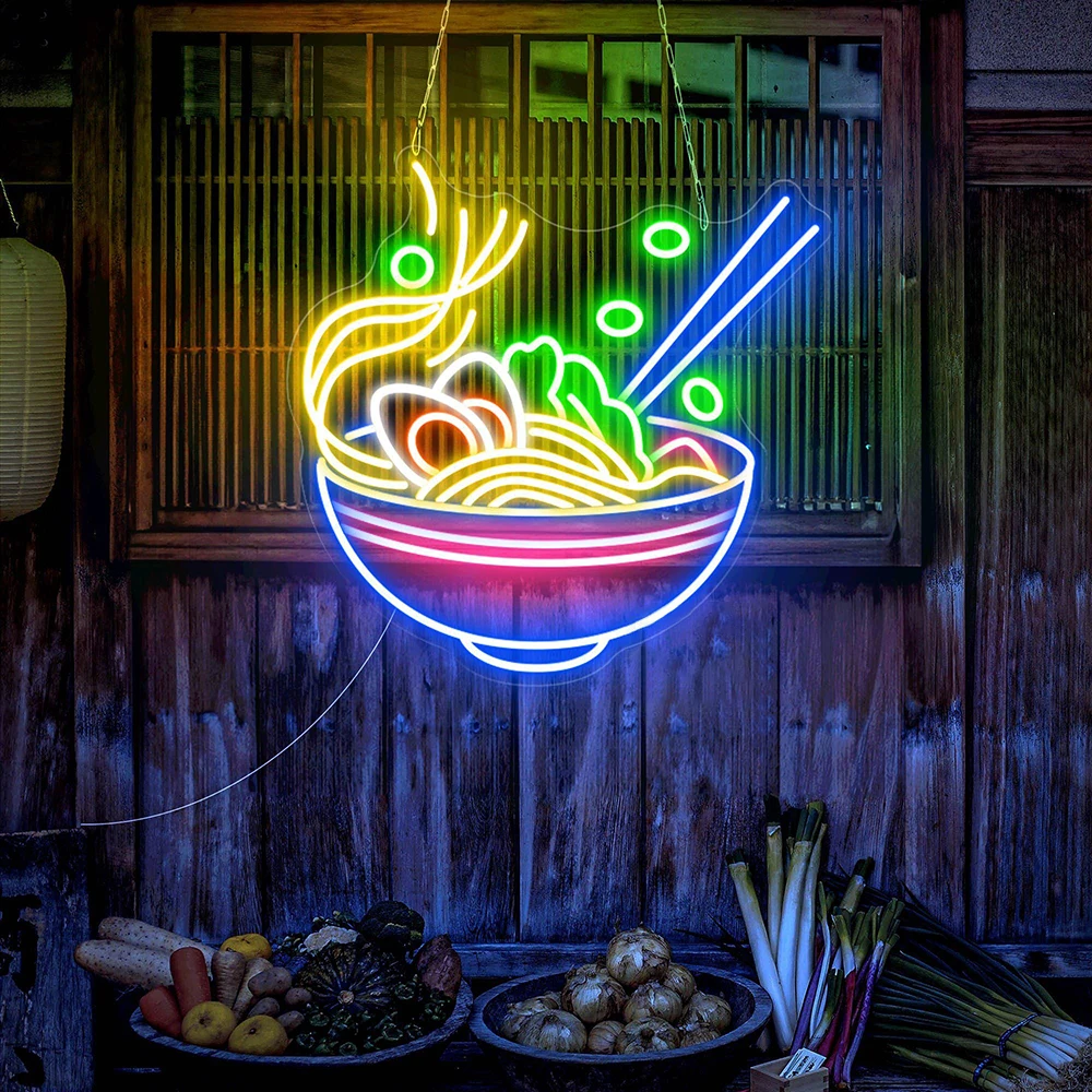 

Japanese Ramen Sign Delicious Flying Noodles Led Light Ramen Bowl Lamp Custom Restauran Food Shop Wall Hanging Kitchen Neon Sign