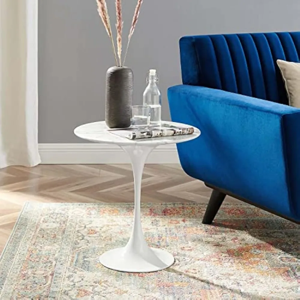 طاولة جانبية رخامية مستديرة بلمسة نهائية بيضاء #2