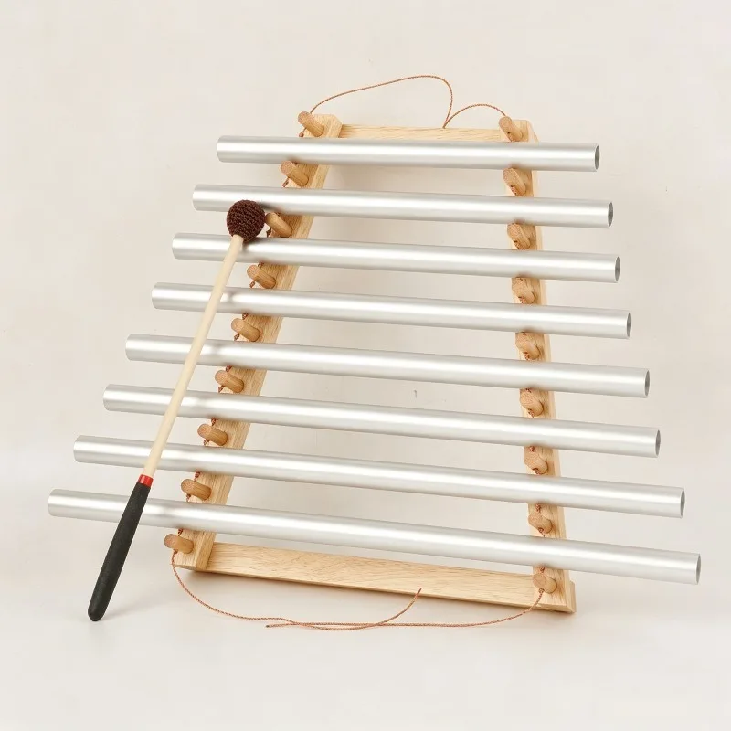 8 Tone Aluminum Alloy Sound Beam Meditation Sound Healing Wind Chime Handheld Portable Adult Hand Bells with Wooden Stand