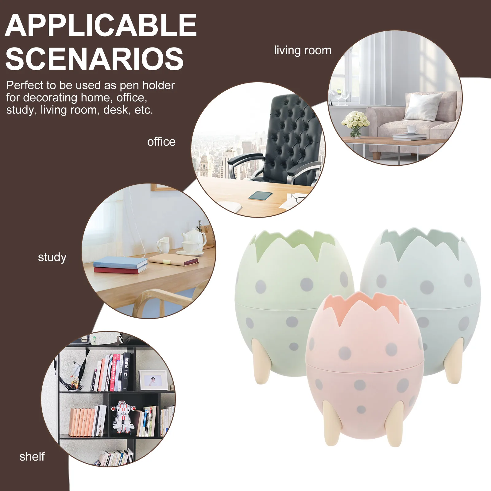 

3Pcs Dinosaur Egg Styled Pencil Holder Lovely Makeup Brush Holder Decorative Desk Organizer for Students