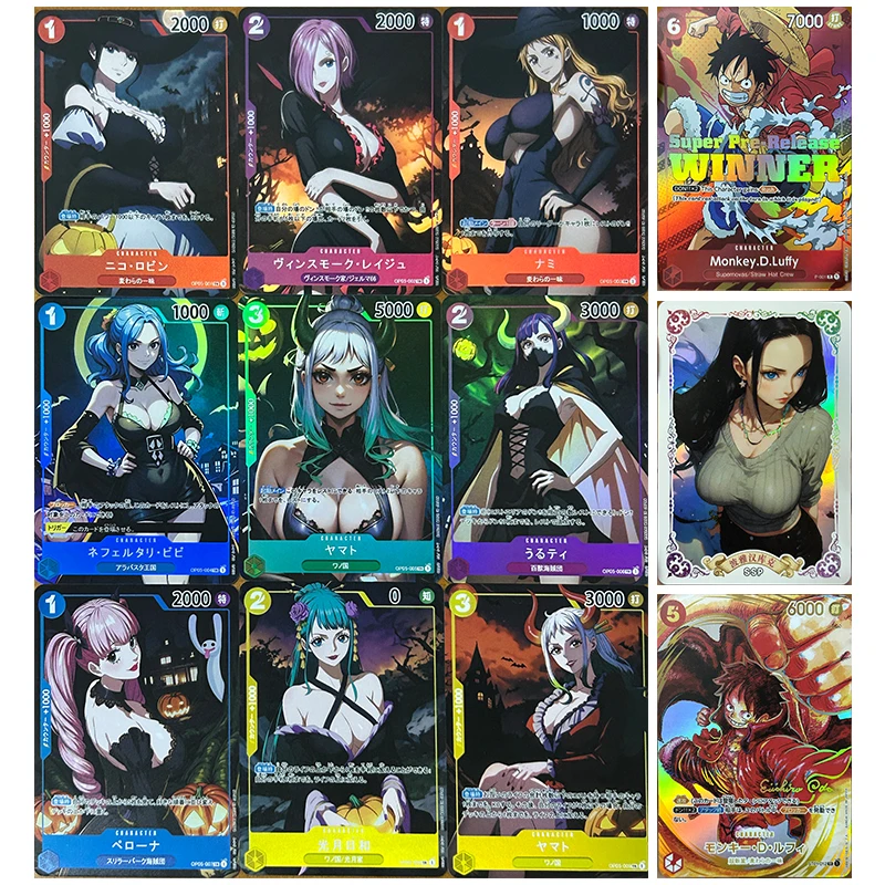 

Anime ONE PIECE Rare DIY Refractive Flash Cards Luffy Hancock Nami Yamato Robin Toys for boys Collectible Cards Birthday Gifts