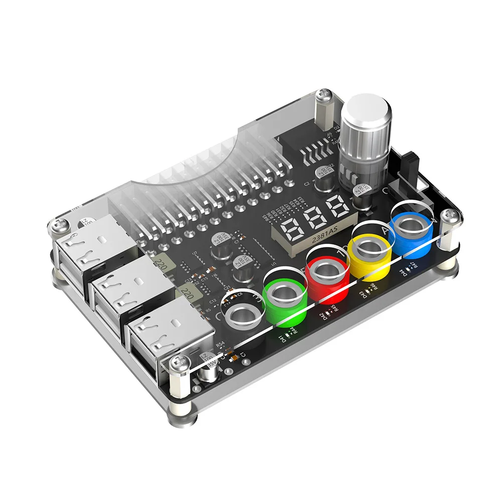 24Pin ATX Power Supply Breakout Board Power Module Adapter Connector Adjustable Voltage Knob 6 Port USB 2.0 Supports QC2.0 QC3.0