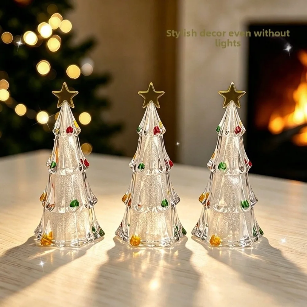 Small Luminous Christmas Tree Lamp Transparent Glowing Christmas Tree Night Light LED Colorful Xms Eve Candle Lights Bar