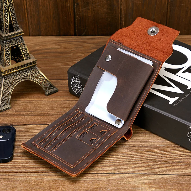 Men's genuine leather card wallet purse wild horse leather driver's license case retro brown coffee color simple design