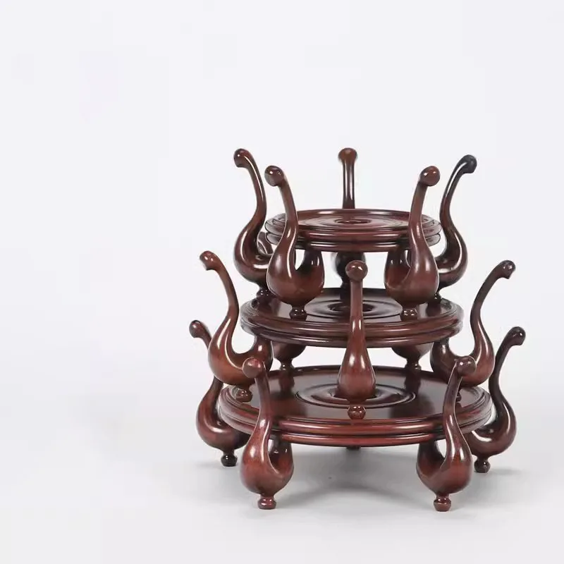 

Red wood carving swan Shape Bonsai Pot Vase base solid wooden circular jade stone base of ceramic furnishing article