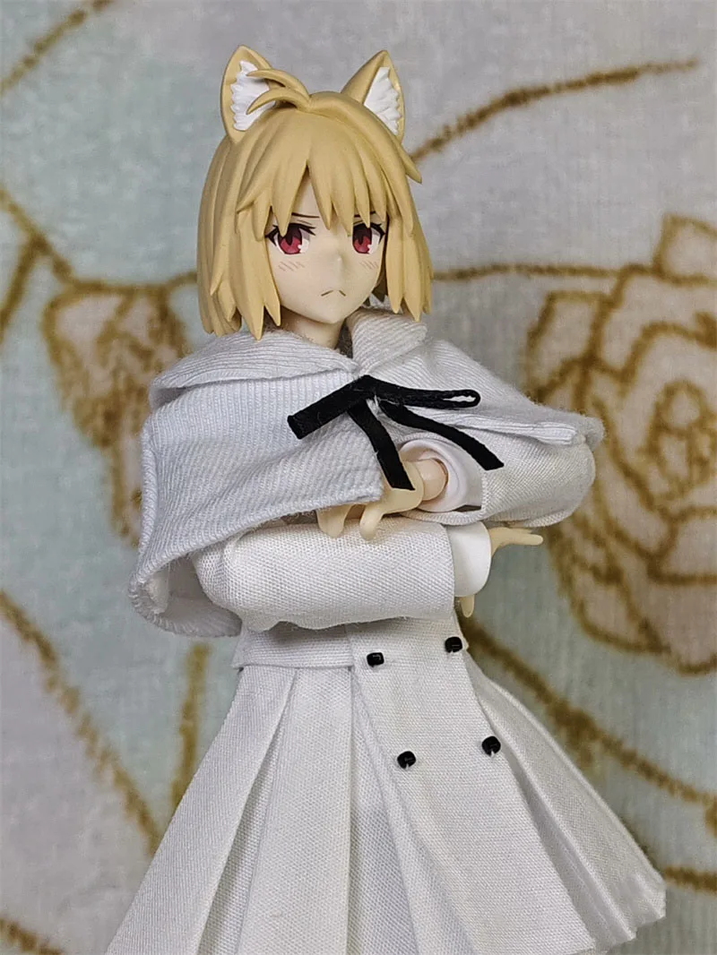 1/12 Scale White Bow Shawl Versatile Dress Set Fit 6inch Figma Arcueid Brunestud  Fag Action Figures Body Model For Fans DIY