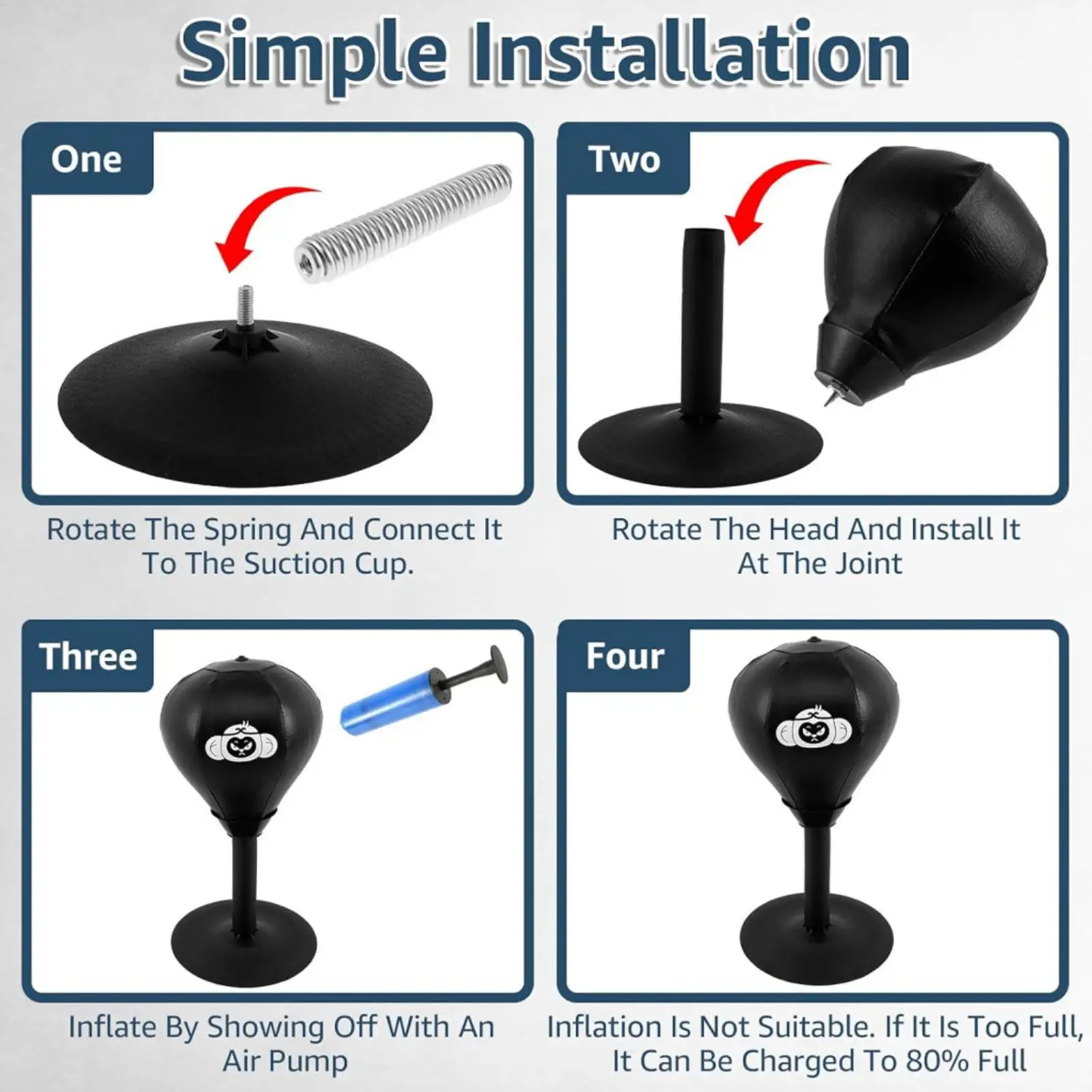 강력한 흡착판이 있는 데스크탑 펀칭볼, 스트레스 해소 장난감, 사무실 및 가정용, 남성 여성 어린이 청소년 분노 조절용