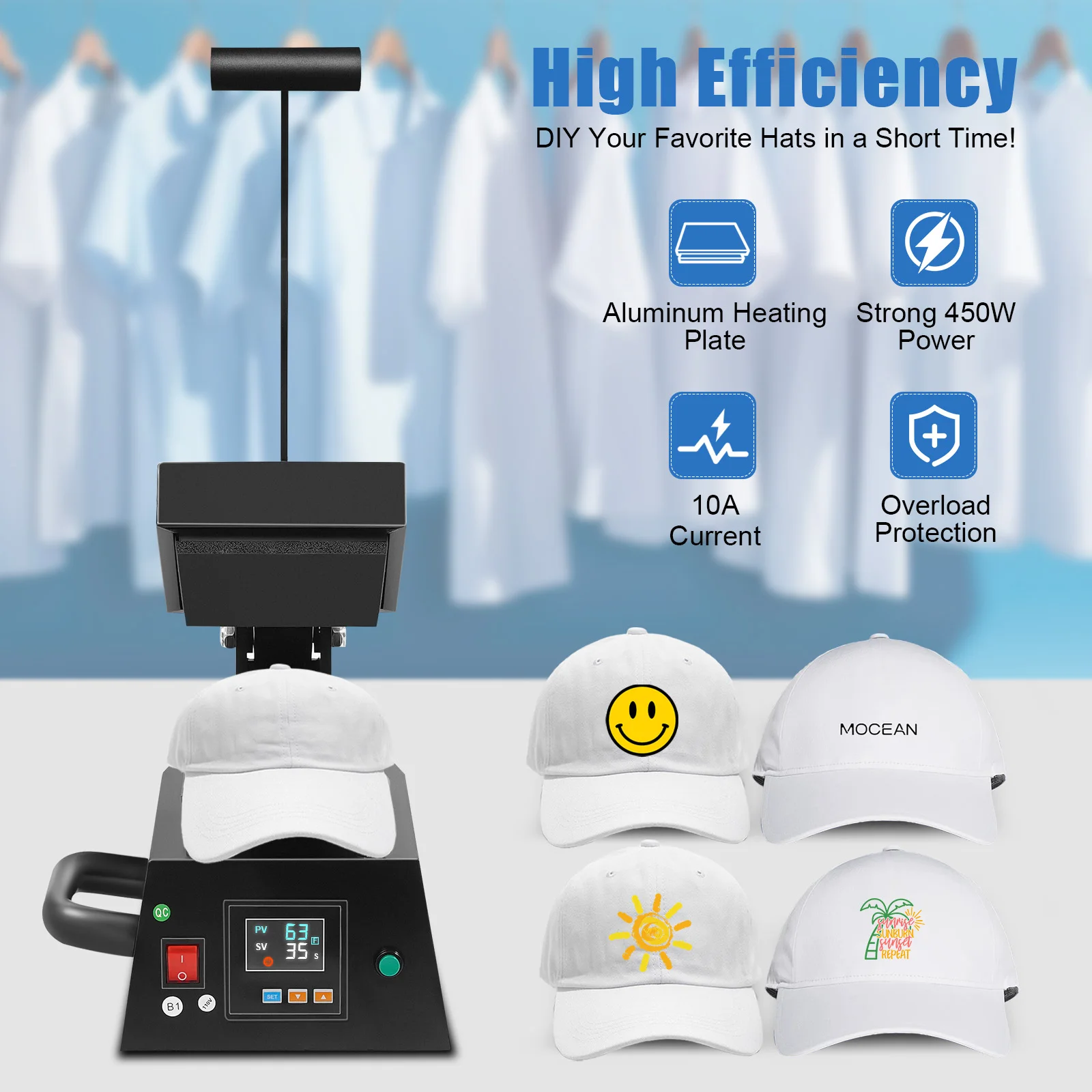 110V Mini Heat Press Machine for T-Shirts, LCD Digital Display, Adjustable Temperature 0-250°C, Portable Transfer Equipment