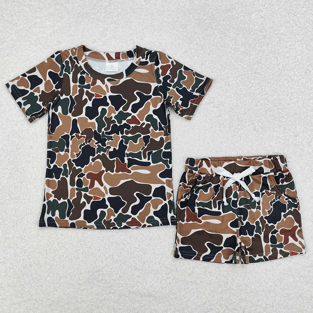 Hot Sale Baby Boys Clothes Hunting Duck Camo Pocket Shirt Shorts Sets Boutique Boys Brother Sibling Clothing Fashion Boys Outfit