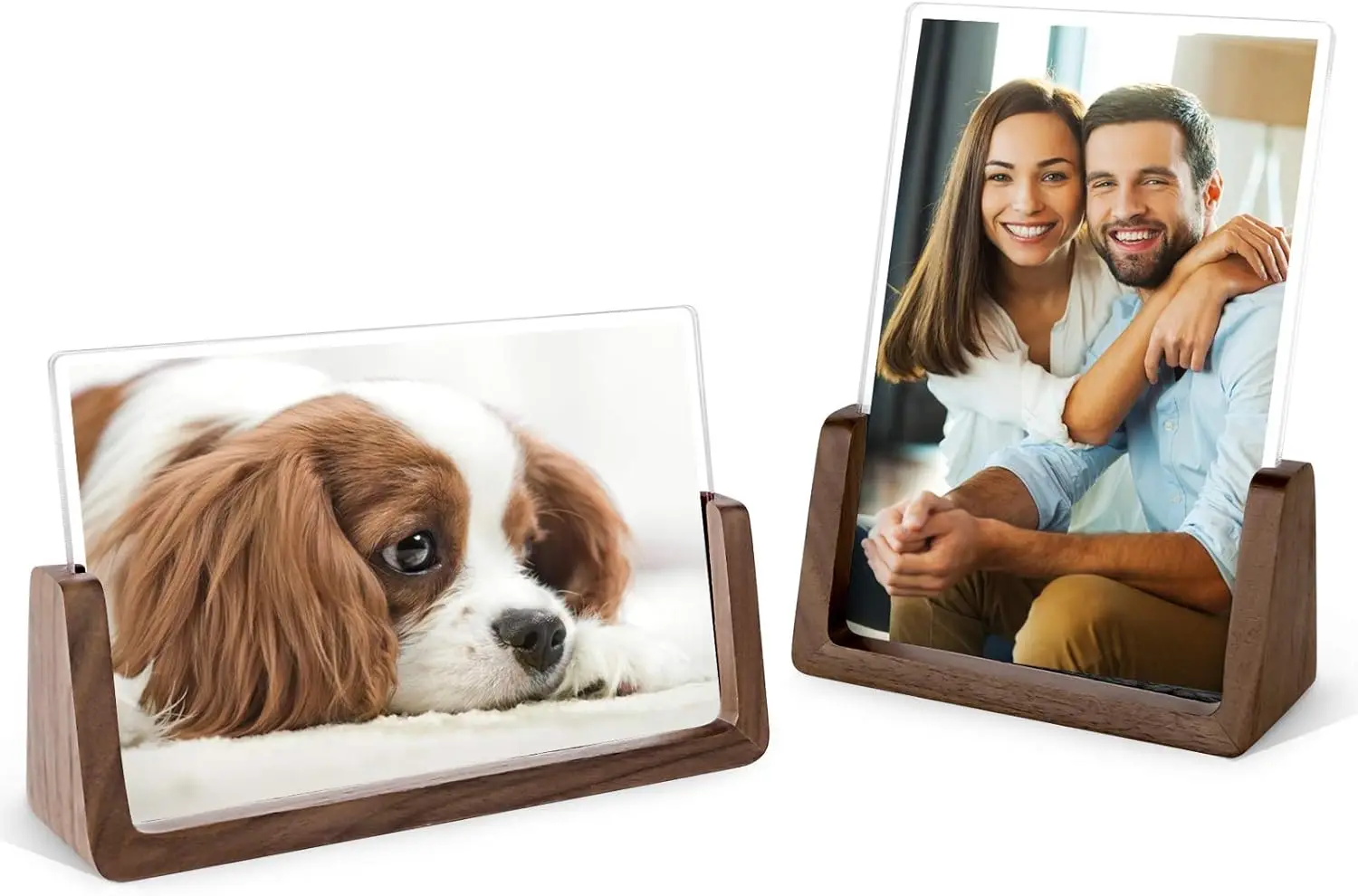 

Mixoo 4x6 Picture Frame 2 Pack - Rustic Wooden Picture Frames with Walnut Wood Base and High Definition Break Free Acrylic Photo Covers for Desk Tabletop Display Teacher Gifts (Horizontal + Vertical)