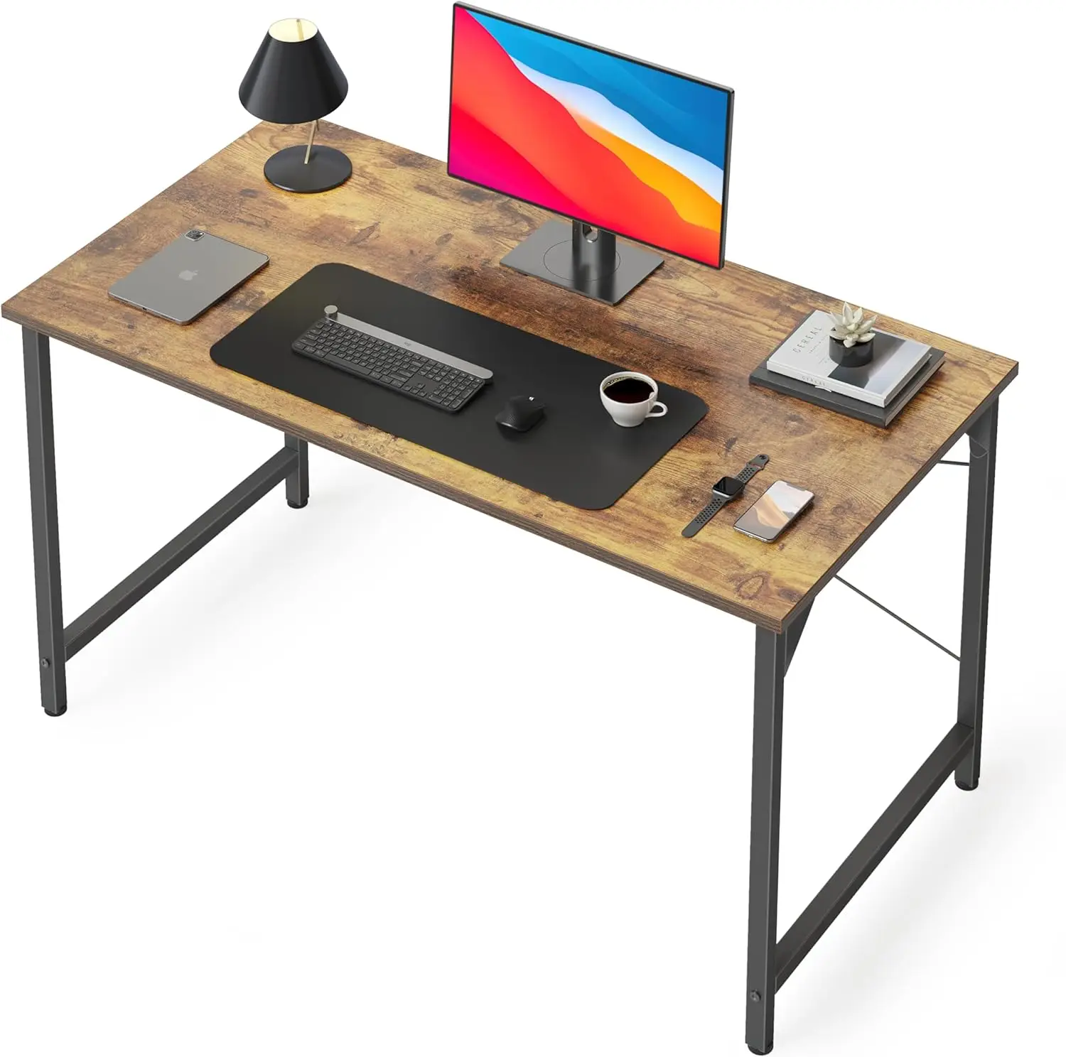 

40-Inch Modern Computer Desk with Black Metal Frame and Vintage Brown Top for Home Office
