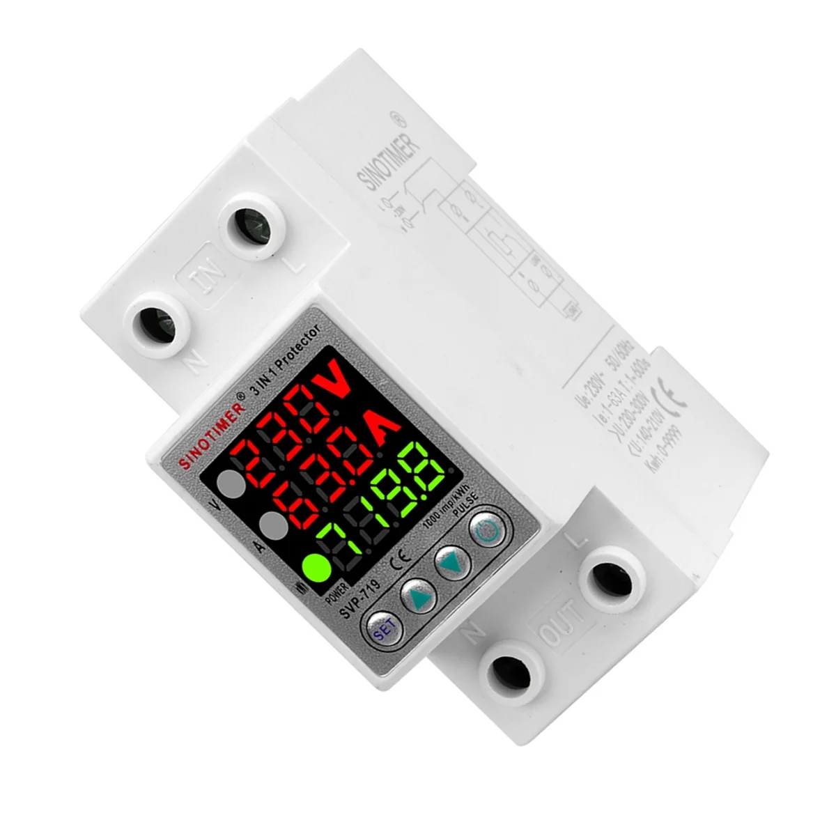 SINOTIMER SVP-719 Adjustable Self-Compound Intelligent Overvoltage Protector Current Limiting Delay with Power Display