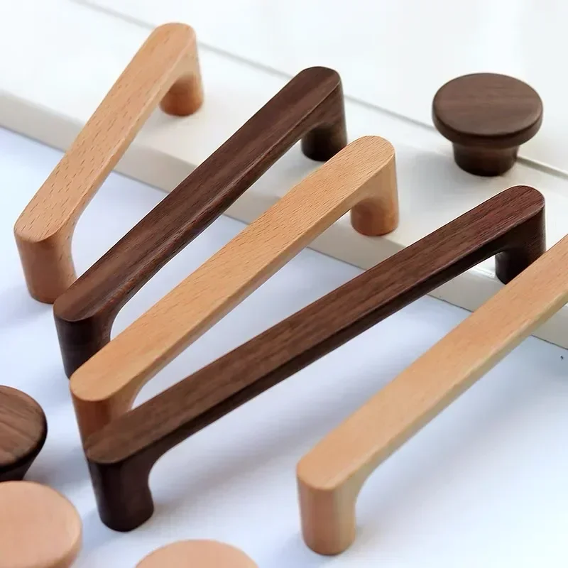 

Nordic Wood Cabinet Handle modern Solid Wooden Kitchen Door Handle Dresser Wardrobe Knobs Cupboard Drawer Pull Furniture Handles