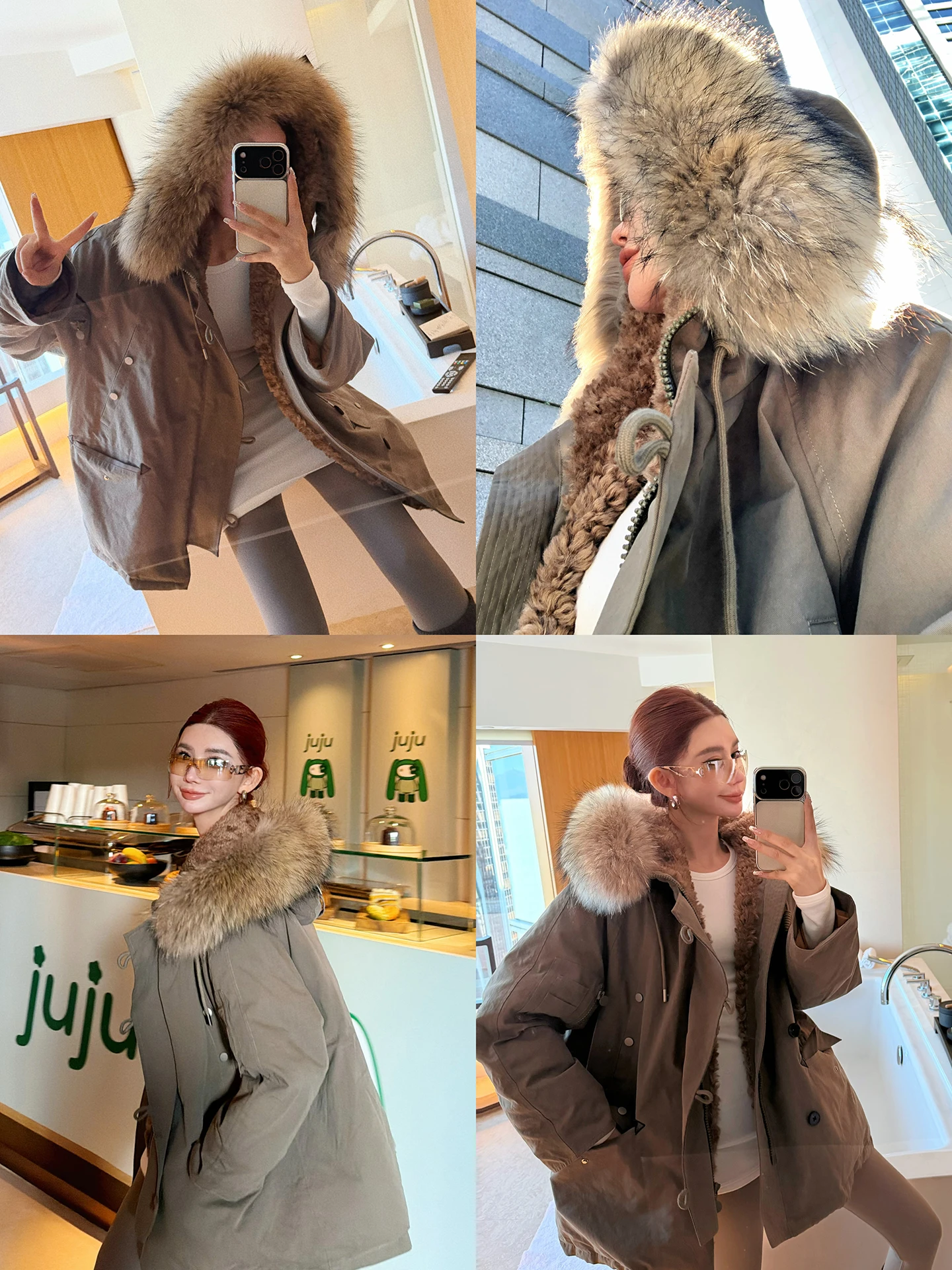 Li Wan Jun Parka de luxe pour femme, nouvelle collection automne-hiver, avec col en fourrure extra large, style Workwear, modèle National Stand 90, en duvet blanc