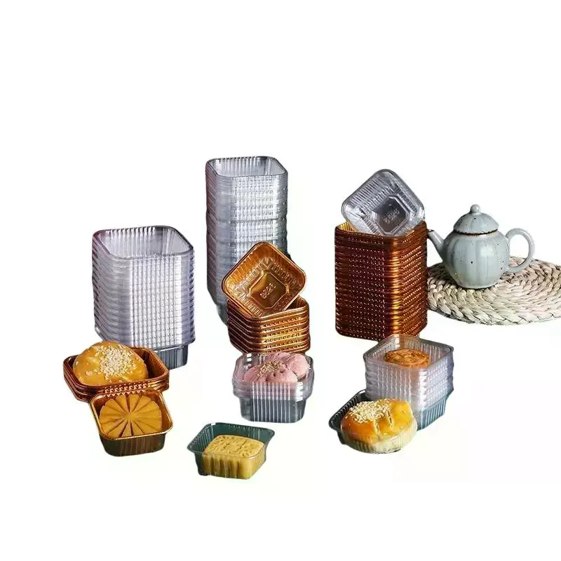 100Pcs Non-Toxic Mooncake Blister Holders Golden Clear Color Options Sturdy Construction for Mid-Autumn Party Display
