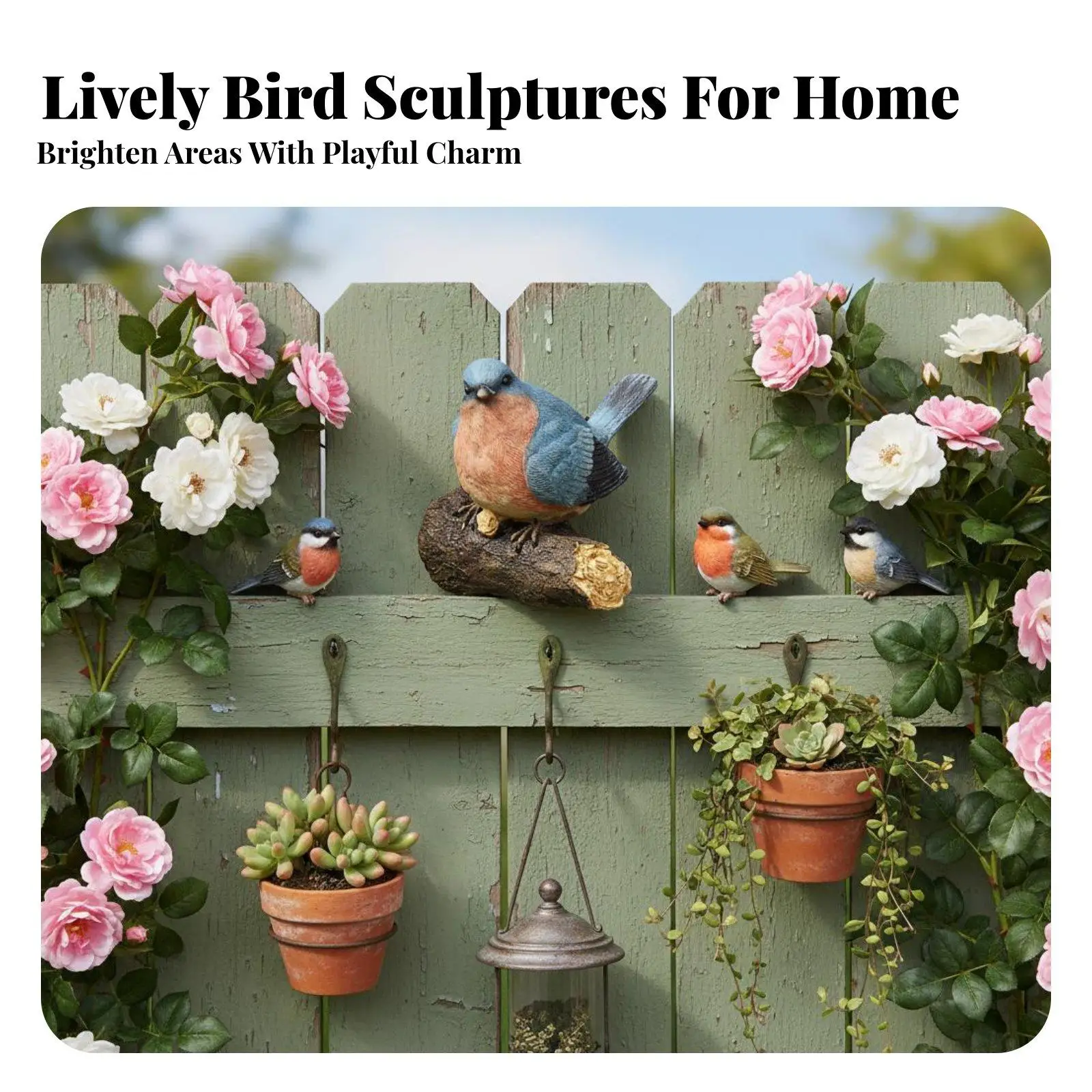 Durable Resin Bird on Branch Figurine for Garden Decoration Outdoor Patio Backyard Balcony Fence Wall Mount Art