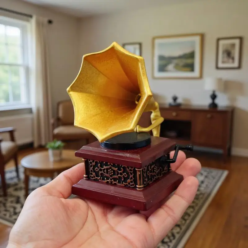 Casa de bonecas vintage fonógrafo miniaturas modelo sala estar acessórios da casa boneca decoração crianças fingir jogar brinquedos ornamentos presentes