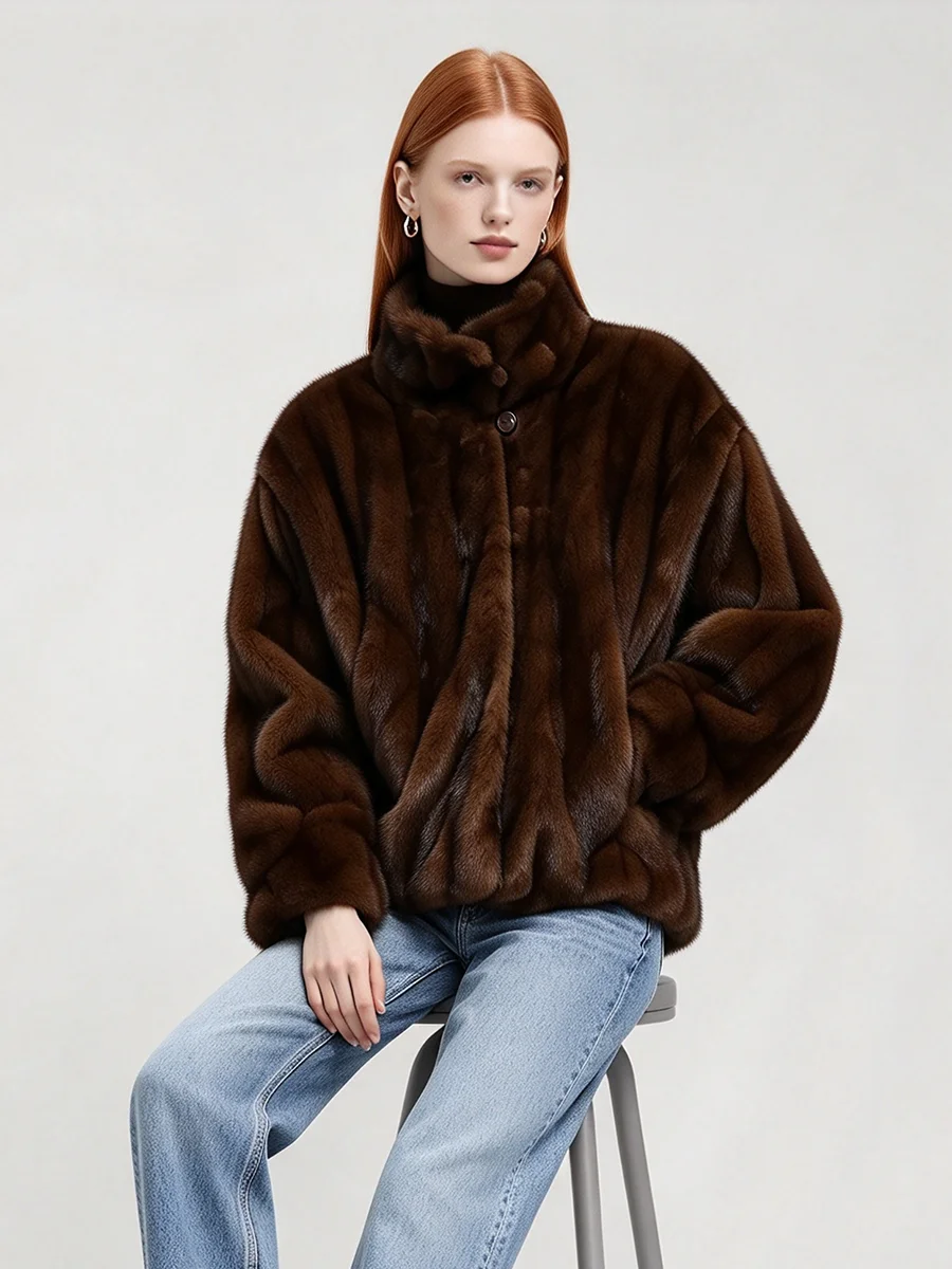 LIMO Women Faux Fur Coat Stand Collar Button Thick Warm Winter Lady Loose Fur Outerwear