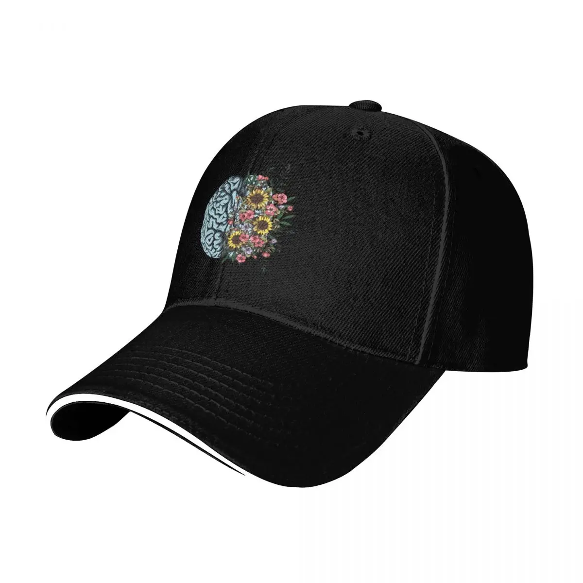 Blue Brain and flowers sunflowers, Positivity, creativity, right hemisphere brain, health, Mental, Baseball Cap