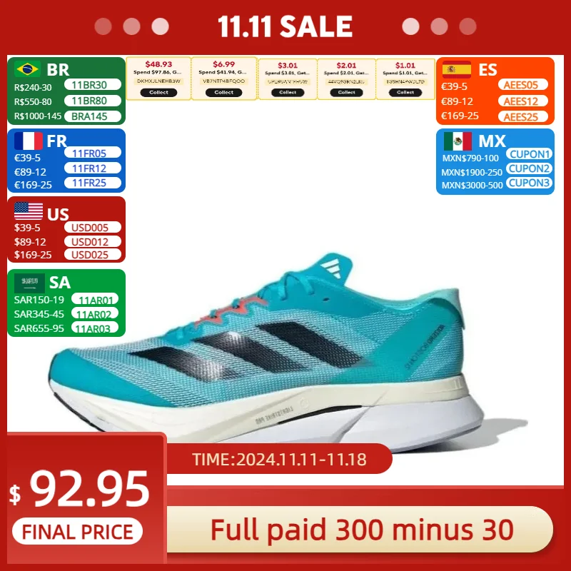 Adidas Adizero Boston 12 new listing low-top running shoes non-slip wear-resistant men's and women's blue