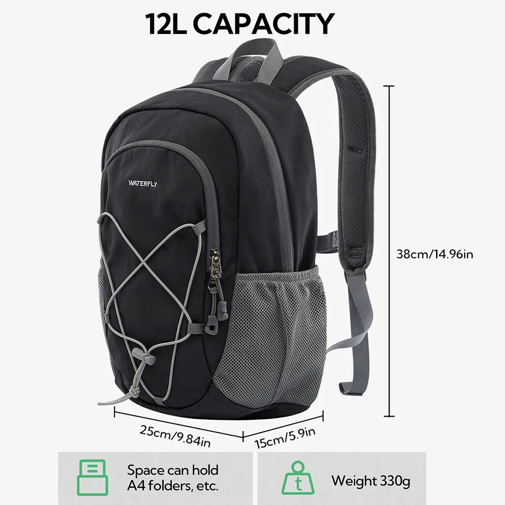 WATERFLY 12L Small Hiking Backpack Day Pack Lightweight Travel Bag Camping Fitness Cycling Outdoor Sports Daypack For Women Men