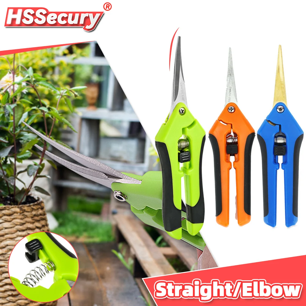 Garden Pruning Shear Straight Blade Shears Stainless Steel Elbow Cut Tools for Shrub Trimmer Household Leaf Potted Branch Pruner