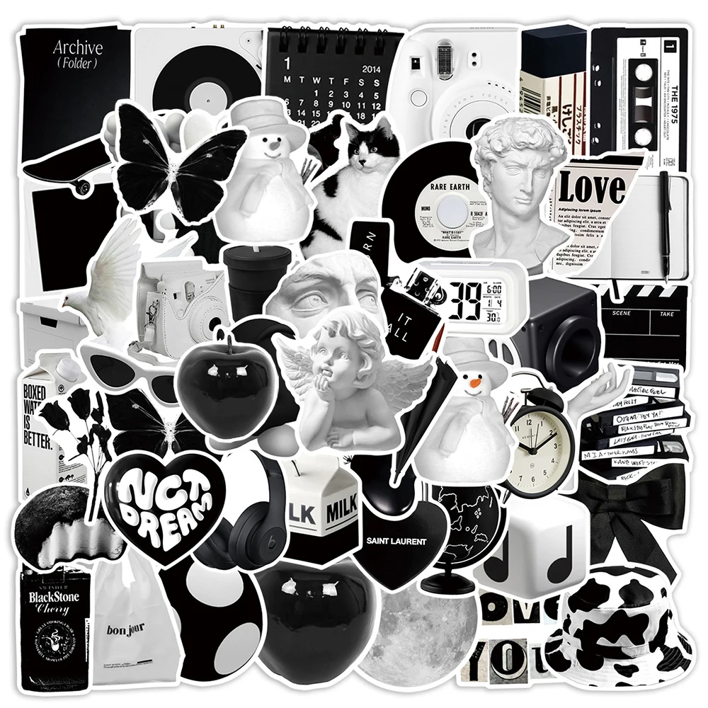 10/30/50PCS INS Style Simple Black White Stickers Aesthetic Cute Decals DIY Phone Diary Suitcase Laptop Wall Kids Sticker Toys