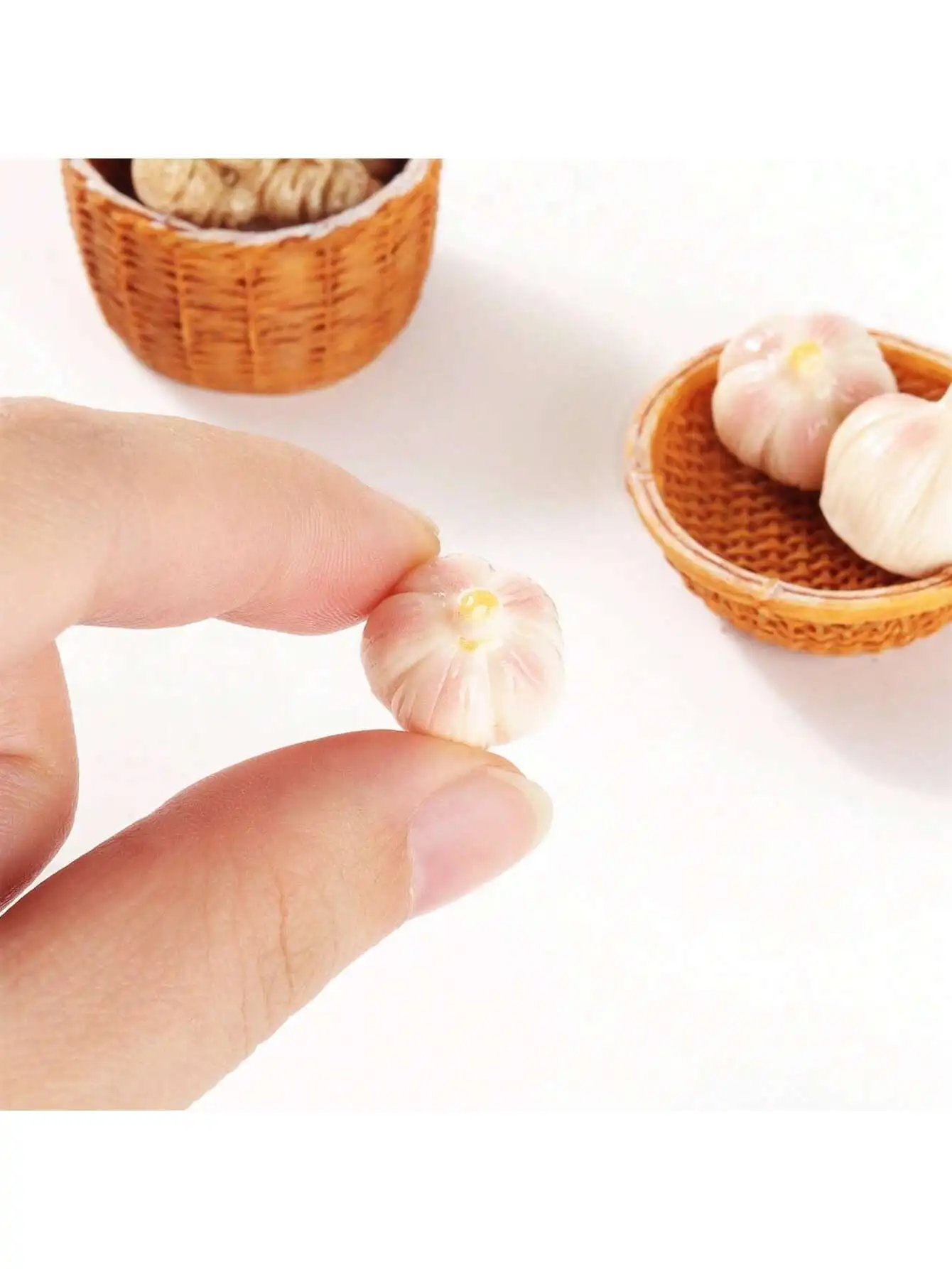 8pcs/Set Miniature Doll House Ginger, Garlic And Basket: 1/6 1/12 Scale Realistic Farming Food Model, Kitchen Or Supermarket Sce image 3