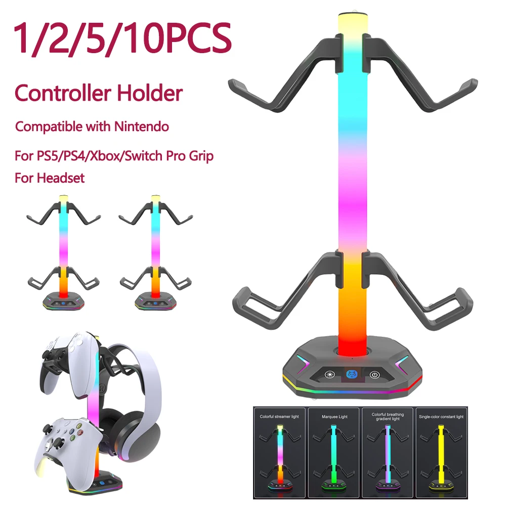 1/2/5/10PCS RGB Headset Holder Controller Bracket USB Type C Charging For PS5/PS4/Xbox/Switch Pro Grip Headset Nintendo