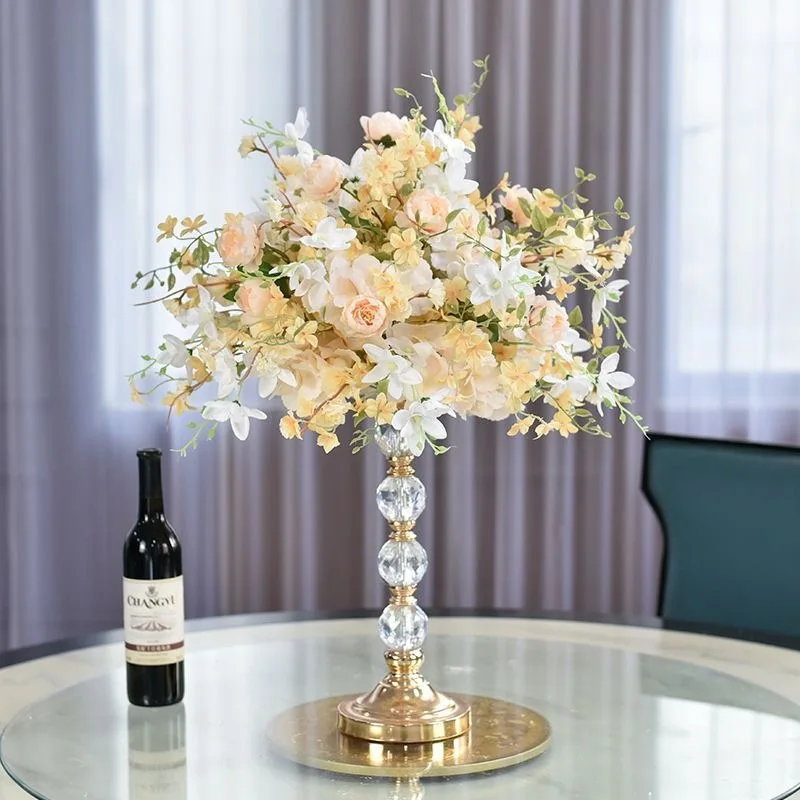 Flow crystal feather simulation flower ornament, wedding banquet hotel restaurant high-end creative desktop decoration table