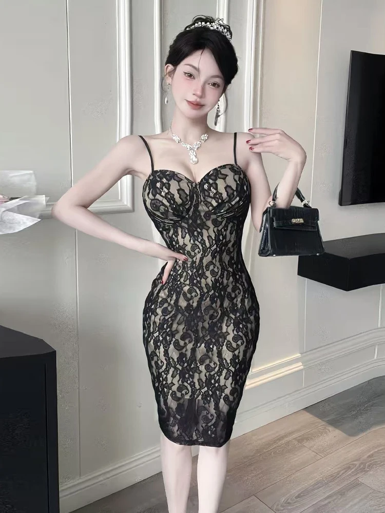 

Сексуальное кружевное платье-бюстье в стиле Хепберн с завязками, женское, приталенное, с утягивающей талией, прикрывающее ягодицы, цельное, осеннее.