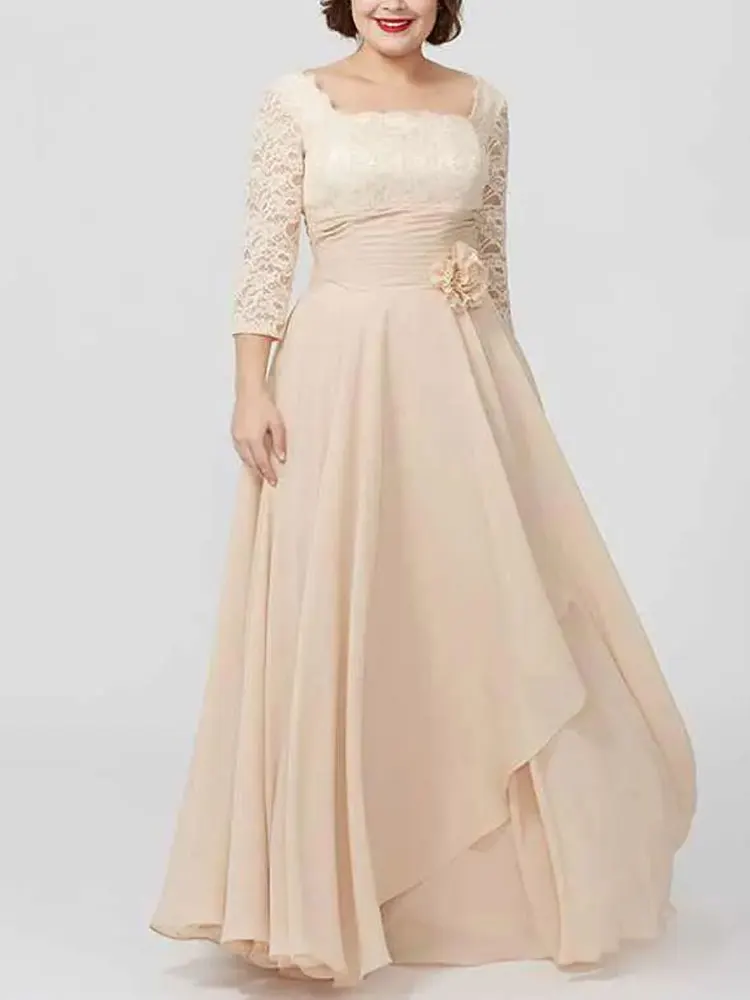 

Champagne Lace Elegant Mother Of The Bride Dresses Plus Size Evening Gowns A Line Long Sleeve Wedding Guest Dresses