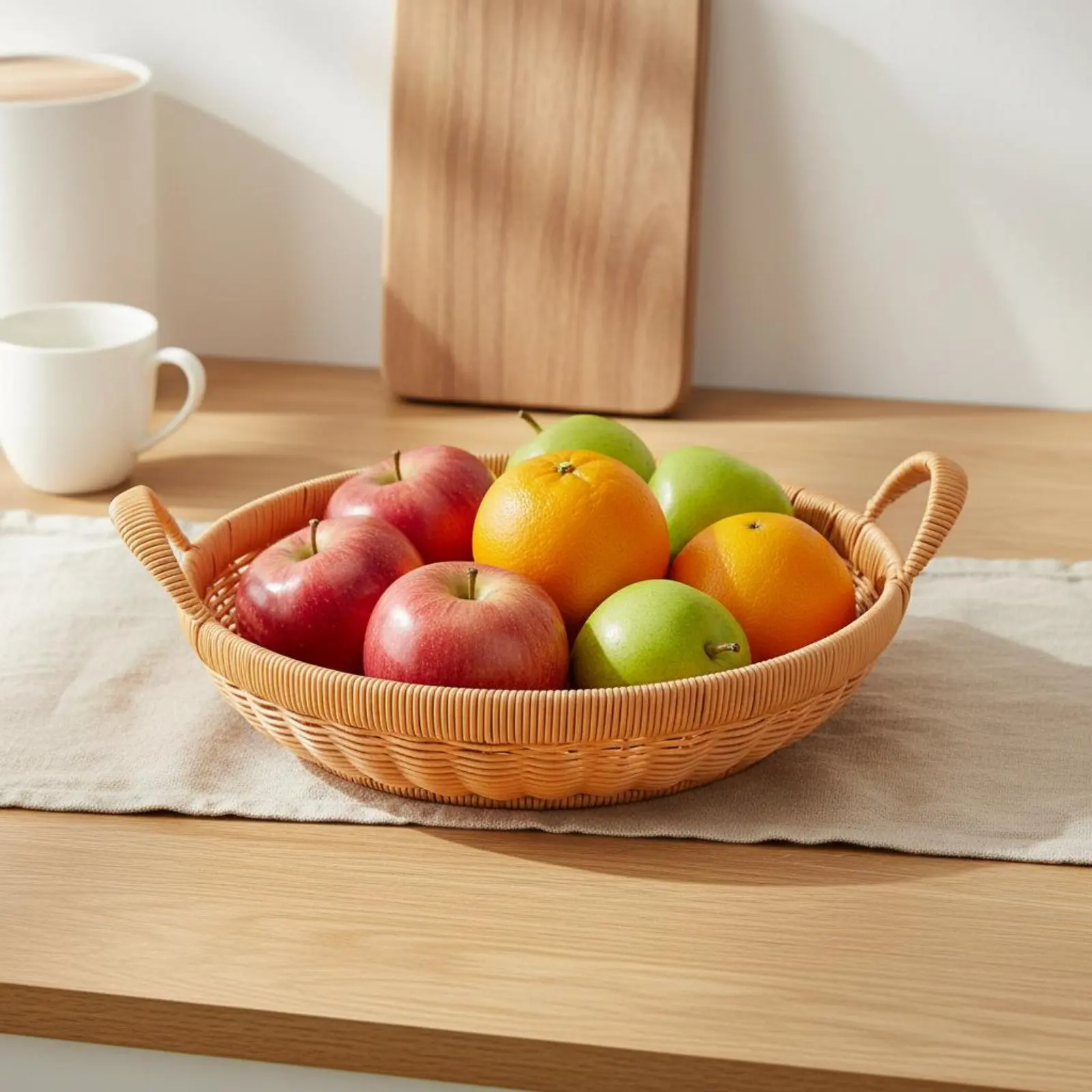 

Double-Handle Fruit Basket Easy to Carry Handwoven Fruit Basket Round Woven Tray Reusable Home Accessory Sturdy for Dining Room