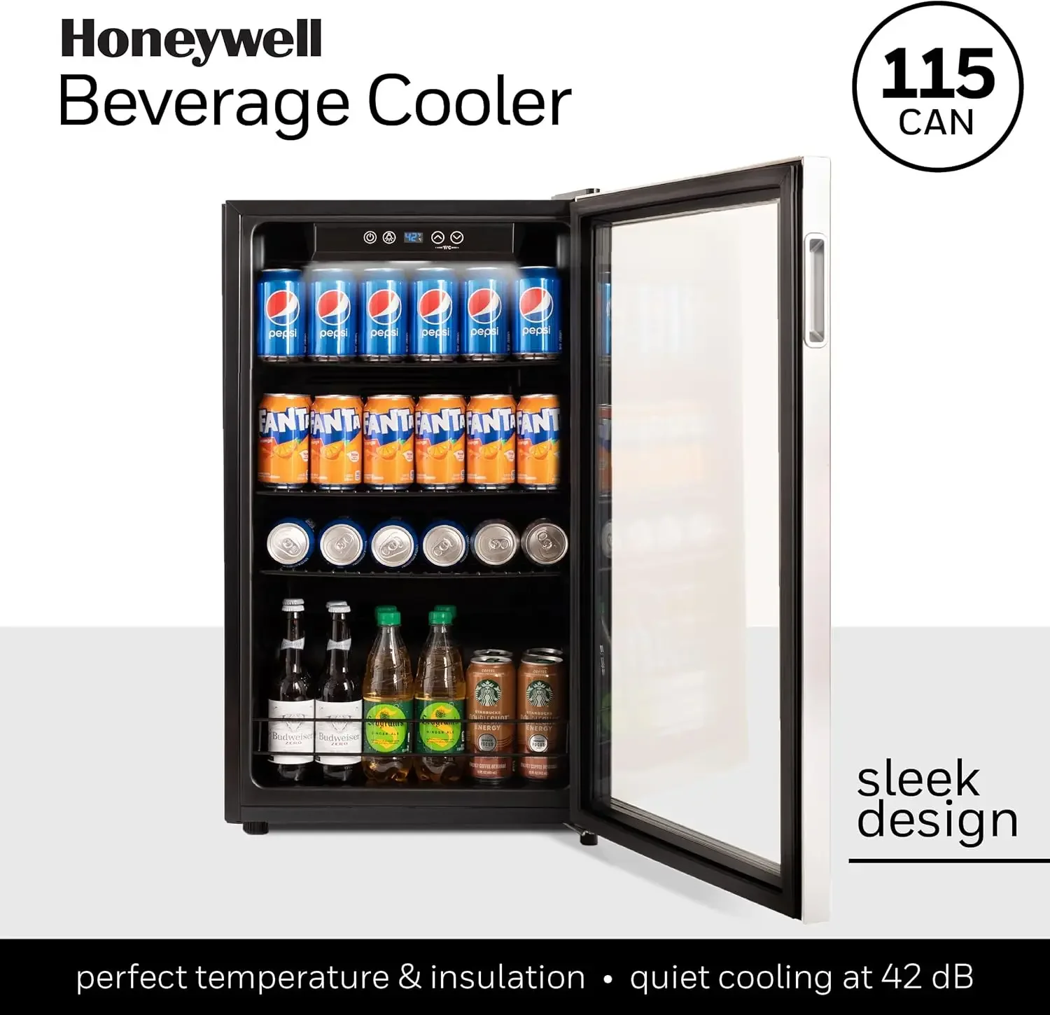 Beverage Refrigerator and Cooler, 115 Can Mini Fridge with Glass Door for Soda Beer or Wine for Office or Bar with Adjustable Re