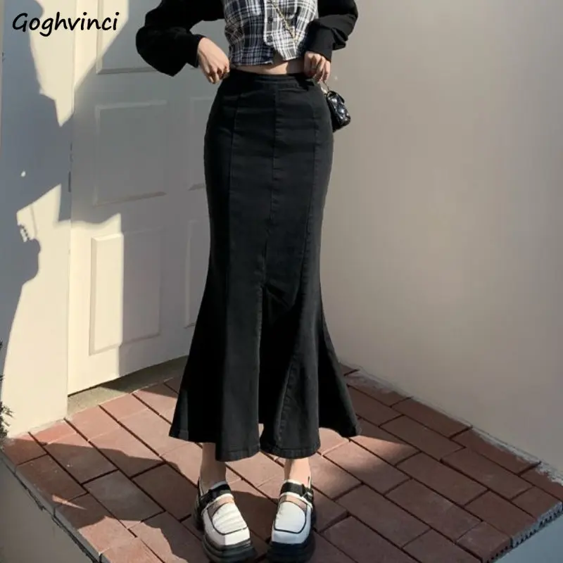 

Denim Midi Skirts Women Skinny Trumpet Sexy Faldas Vintage Elegant Streetwear Chic Ladies High Waist Fashion Temperament Spring