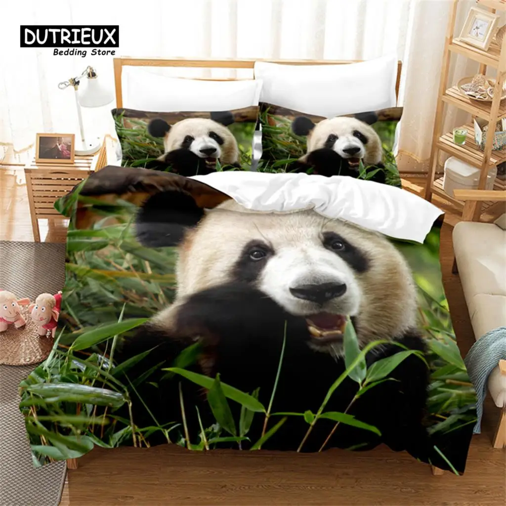 Panda Digital Printing Bedding Set, Panda Duvet Cover, 3D Bedding, Linen, Queen Size, Fashion Design