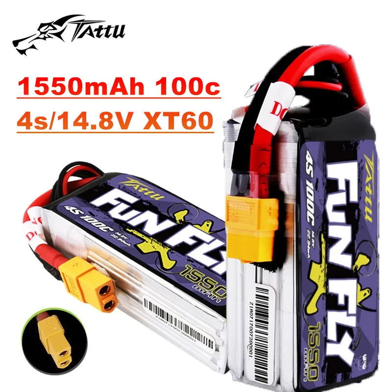 

TATTU FUNFLY 4S 14.8V 1550mAh 100C LiPo Battery For RC Helicopter Quadcopter FPV Racing Drone Parts With XT60 Plug