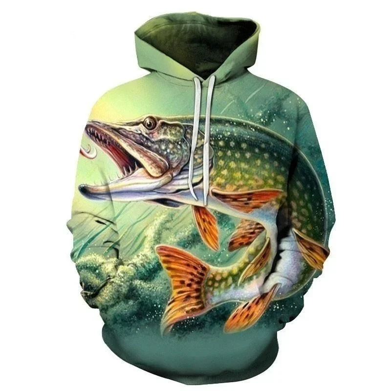 

3d Print Fishing Hoodies Men Bass Trout Walleye Fish Graphic Sweatshirts Pullovers Long Sleeves Tops Spring Autumn Sweaters