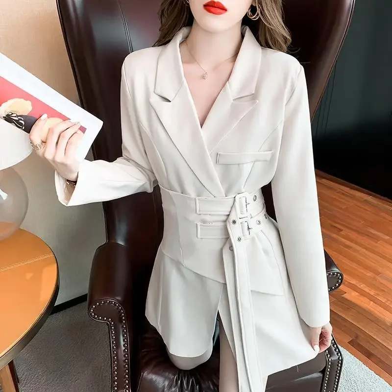 

Insozkdg Suit Dress Design Women's Suit Jacket Office Lady Street Slimming Temperament Long-sleeved Lace-up Waist Blazer Skirt