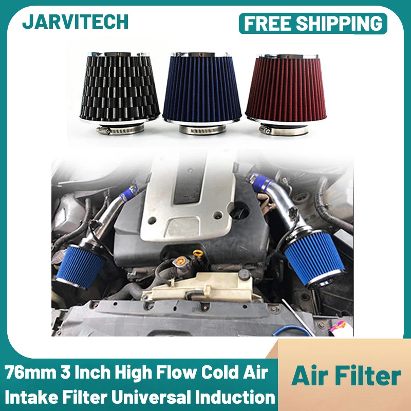 

Car Accessories 76MM 3 Inch High Flow Cold Air Intake Filter Universal Induction Kit Vehicles Air Filters Sport Power Mesh Cone