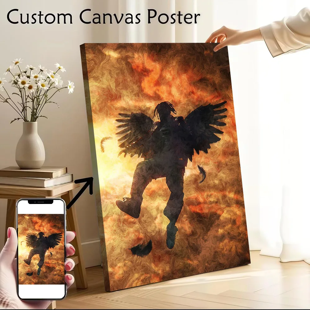 Silhouette of Angel Falling in Flames Poster Canvas Wall Art Custom Photo Print Modern Painting for Fans Living Room Decorations