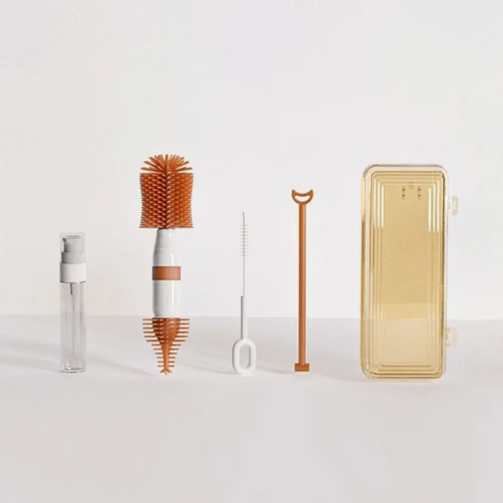 

Portable Bottle Cleaning Brush Set Compact Soft Bristles Nipple Straw Cleaner Kit Travel Size Long Handled Milk Bottle Brush Kit