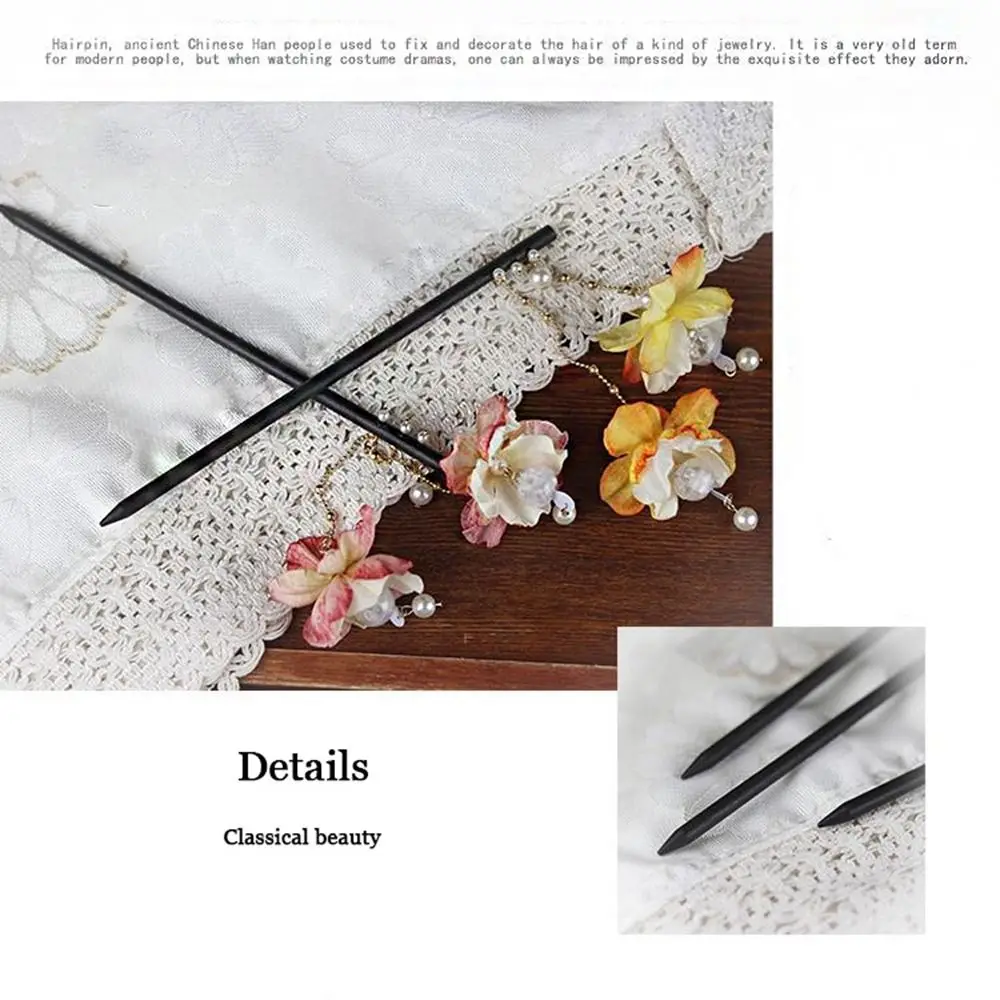 Wood Glow Hairpin Flower Cloth Tassel Chinese Style Hair Accessories Hanfu Hair Sticks Wooden Hairpin Ancient Style Hairpin