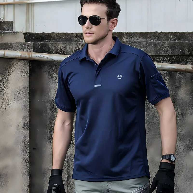 Tactical T-Shirt, Lapel, Quick Drying Short Sleeved, Outdoor Sports Sweatshirt, Breathable Shirt, Military Fans