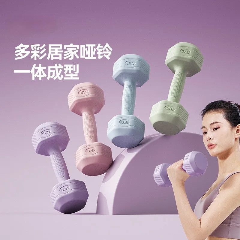 One-Piece Molded Colorful Home Dumbbells Non-Slip Grip Hexagonal Small Weights For Women Arm Strength Training Yoga Pilates