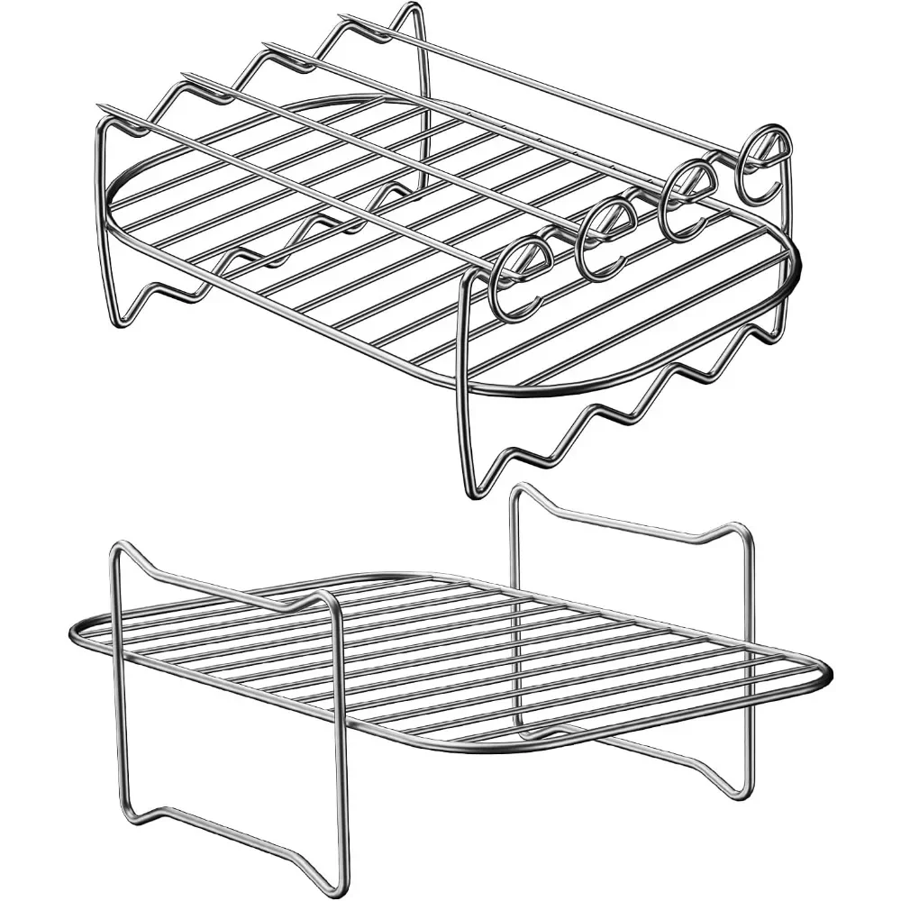 Kitchen Grill Air Fryer Rack for Ninja Dual Air Fryer with Barbecue Sticks for Double Basket Air Fryers Oven Microwave Baking