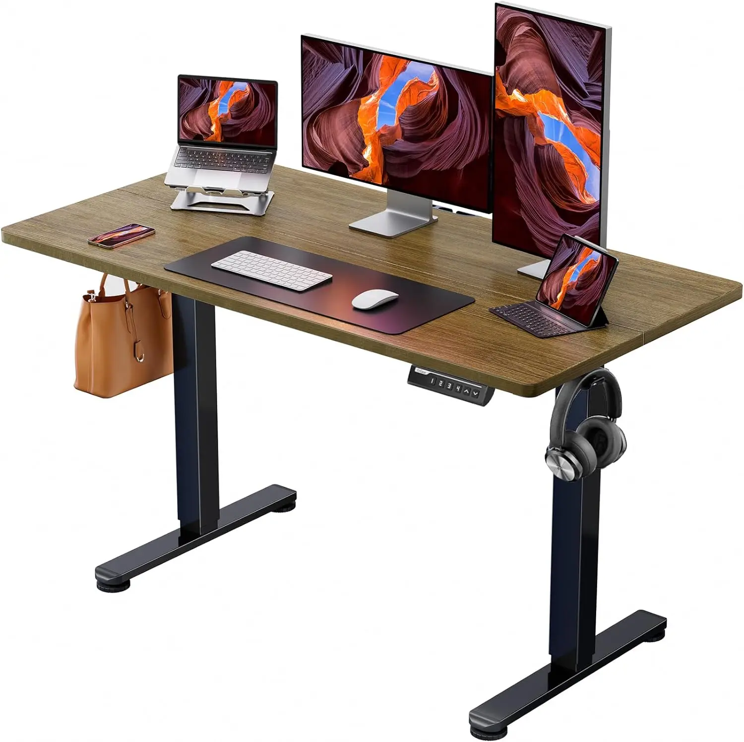 Height adjustable electric upright desk, 48 x 24 inch sitting upright desk, memory computer home office desk