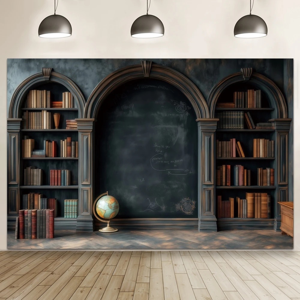 Back to School Vintage Bookshelf Photography Background Chalkboard School Student Graduation Party Decoration Banner Backdrop ﻿